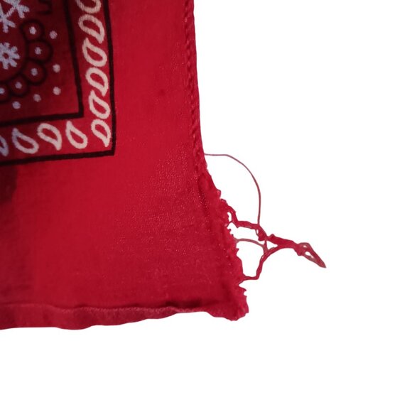 Vintage Bandana Scarf Hanky Red Paisley Cotton By Paris 20" X 18" Western Style - Picture 3 of 5